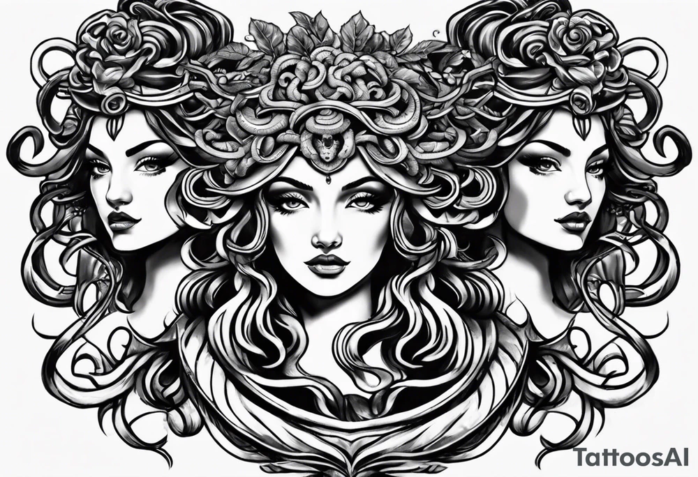 Neo traditional Medusa heads tattoo idea