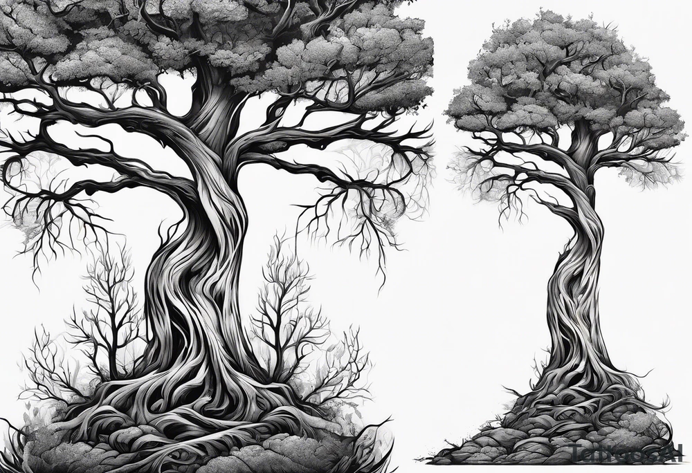a tall skinny tree with deep roots tattoo idea