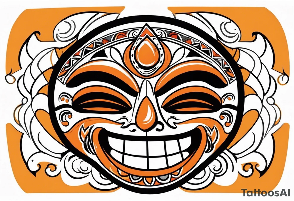 Laughing Mexican mask that is orange and black simplistic tattoo idea