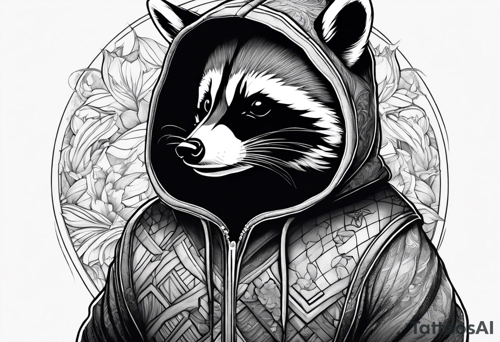 raccoon wearing a Superman hoodie tattoo idea
