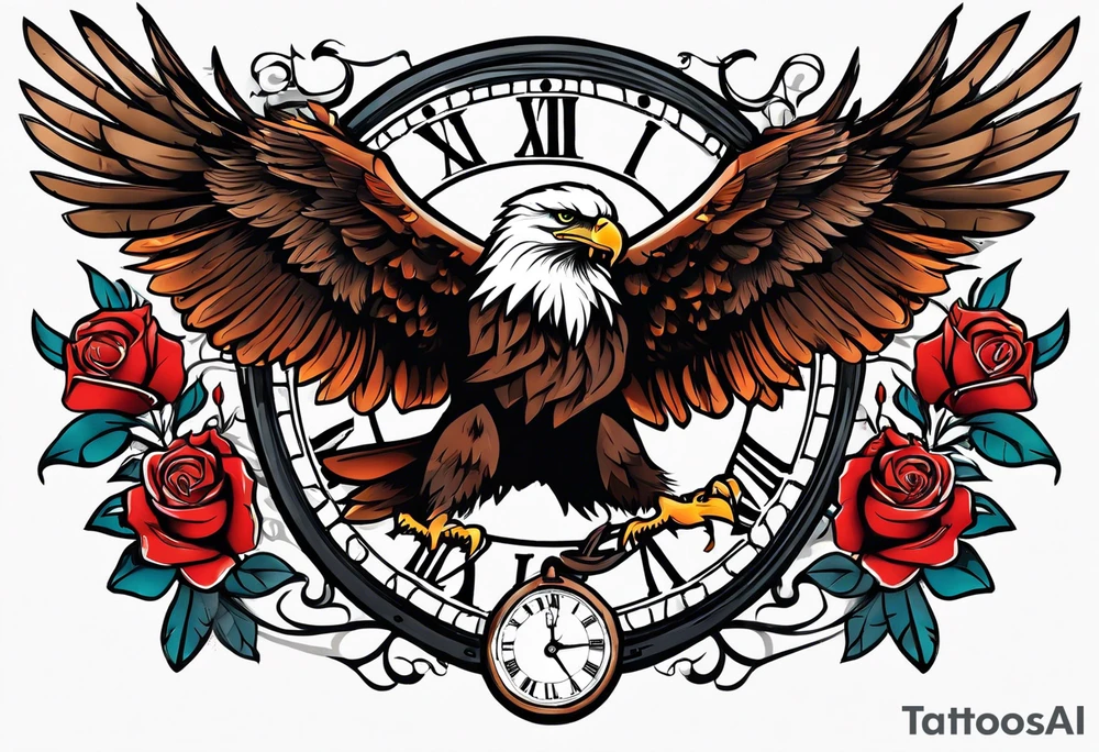 eagle, rose, clock , love tattoo idea
