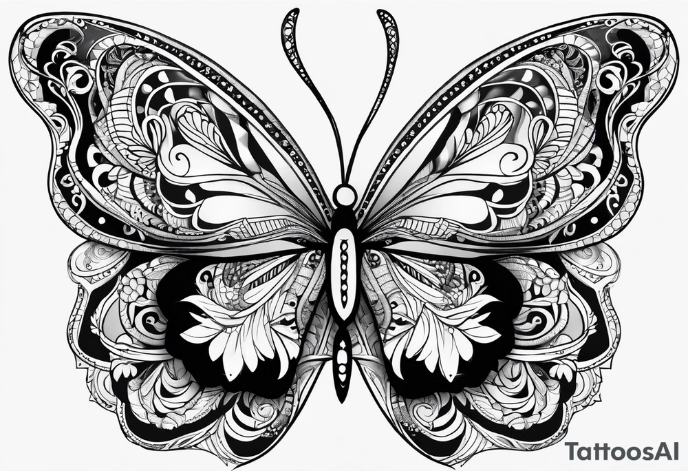 Small butterfly with zentangle patterns tattoo idea