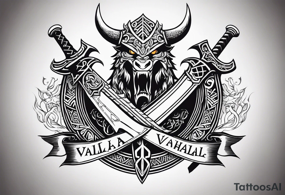 Valhalla sword dragon head axe viking church tattoo idea