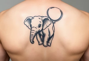 Baby elephant next to hour glass holding autism balloon tattoo idea