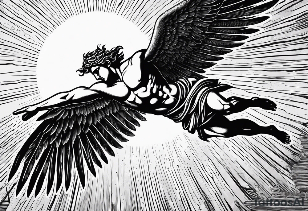 icarus greek god flying into the sun and falling down tattoo idea
