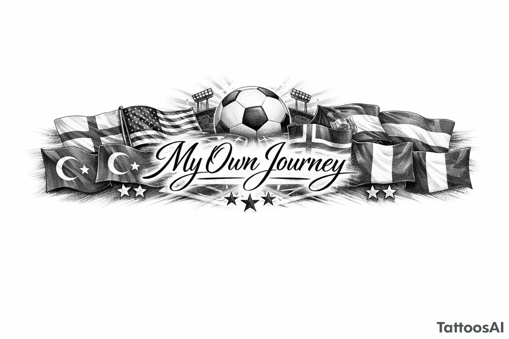 Football related my own journey England USA Iceland Italy Spain Turkey France Hungary flags inside forearm can u put 3 stars under iceland , 2 under turkey and italy
And quote in middle tattoo idea