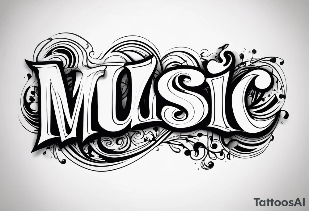 The word “music” melted tattoo idea