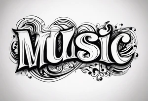 The word “music” melted tattoo idea