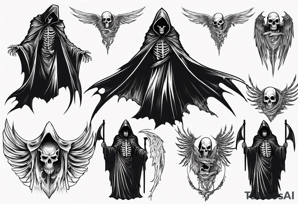 grim reaper cloak with wings tattoo idea
