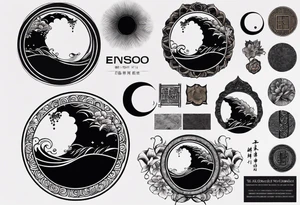 full sleeve tattoo - enso on shoulder, waves and arm band on forearm. the rest should be japanese inspired tattoo idea