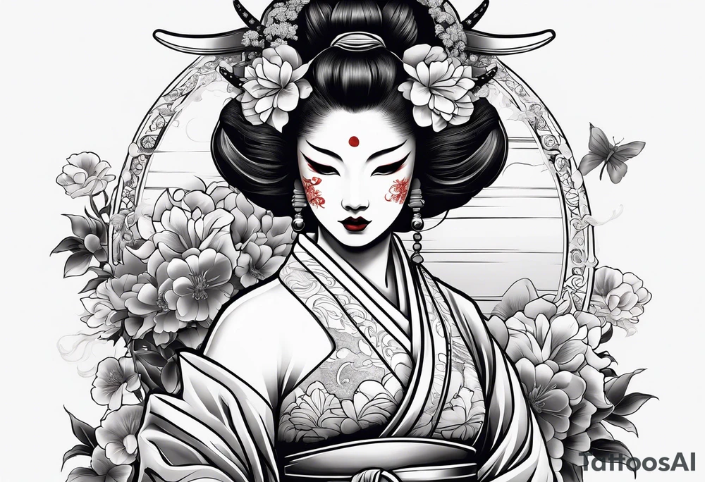 geisha pulling off hannya mask tattoo idea