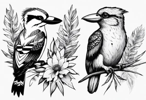Kookaburra sitting with a koala sitting on wattle and eucalyptus leaves tattoo idea