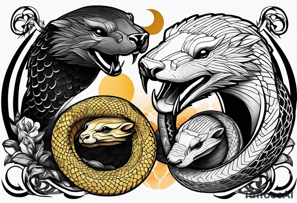 Three headed snake and honey badger tattoo idea