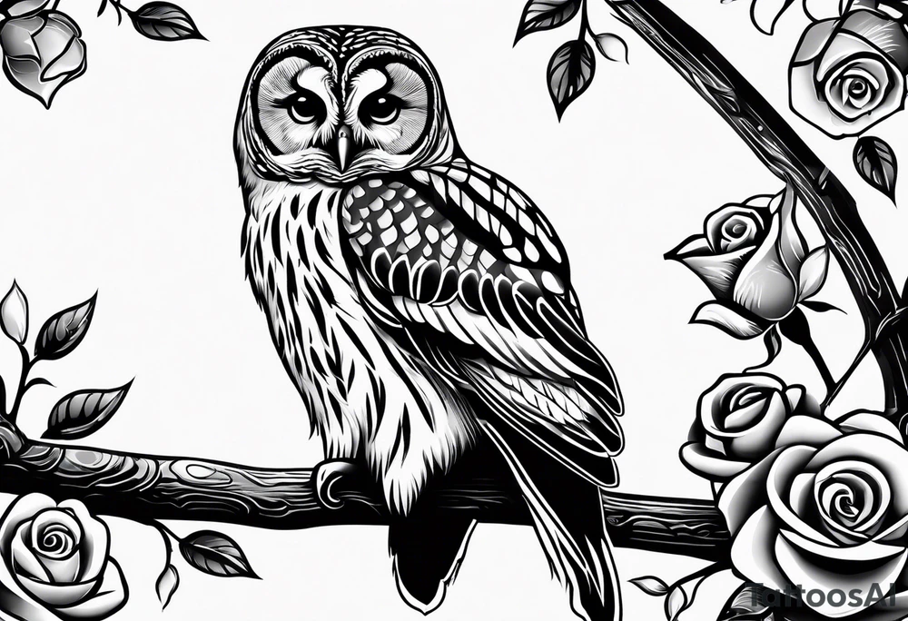 Barred owl with a rose and a heart tattoo idea