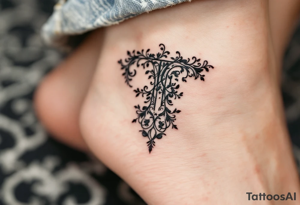 A delicate lace-like "T" in faded charcoal with a vintage feel. tattoo idea
