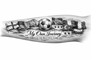 Football related my own journey England USA Iceland Italy Spain Turkey France Hungary flags inside forearm can u put 3 stars under iceland , 2 under turkey and italy
And quote in middle tattoo idea