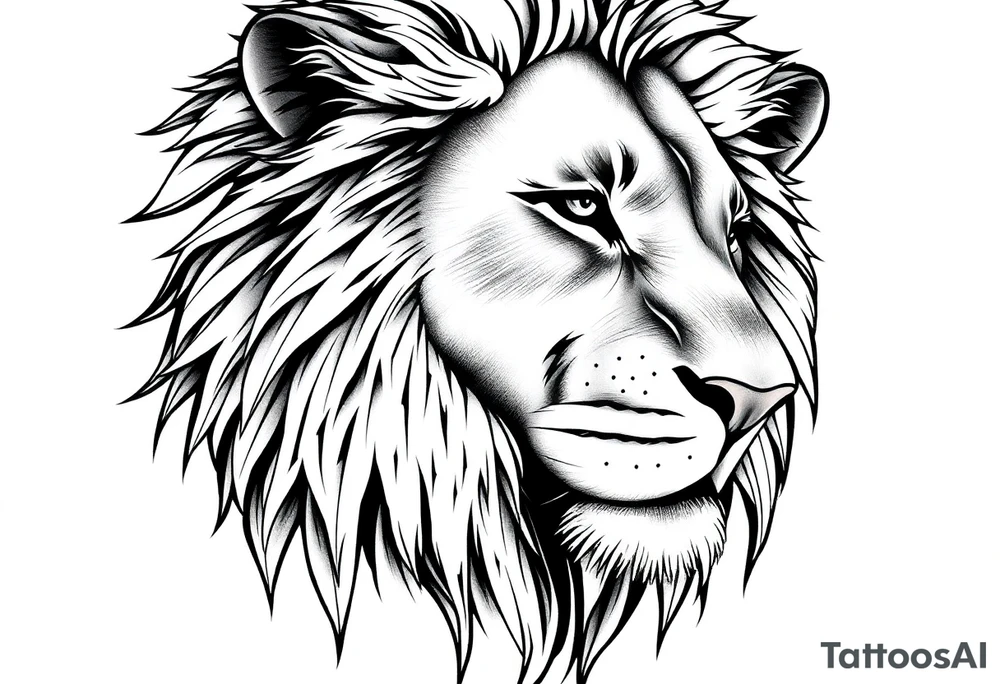 Close up majestic lion with. Side should show change, growth and purpose tattoo idea