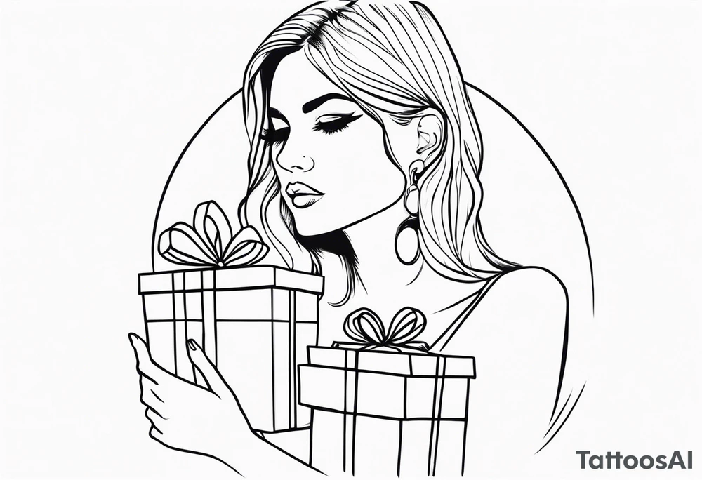 girl with presents in hand tattoo idea