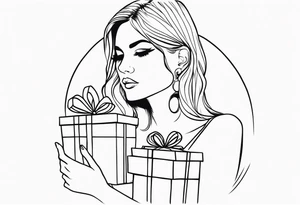 girl with presents in hand tattoo idea