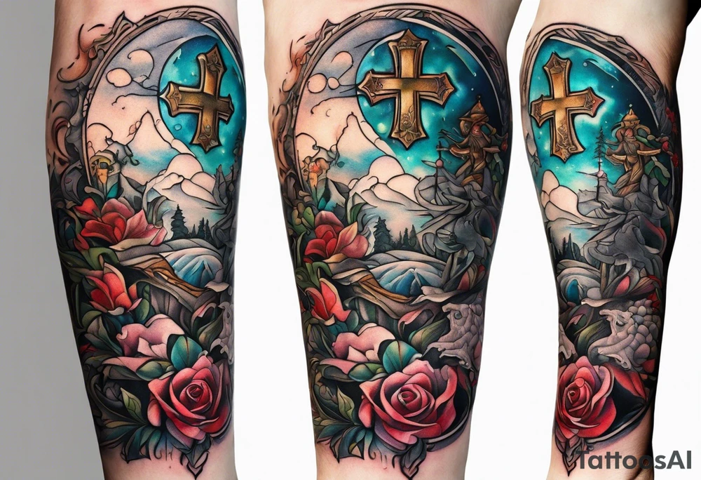 Isaiah 60:22 on my forearm with a cross and some kind of animal tattoo idea