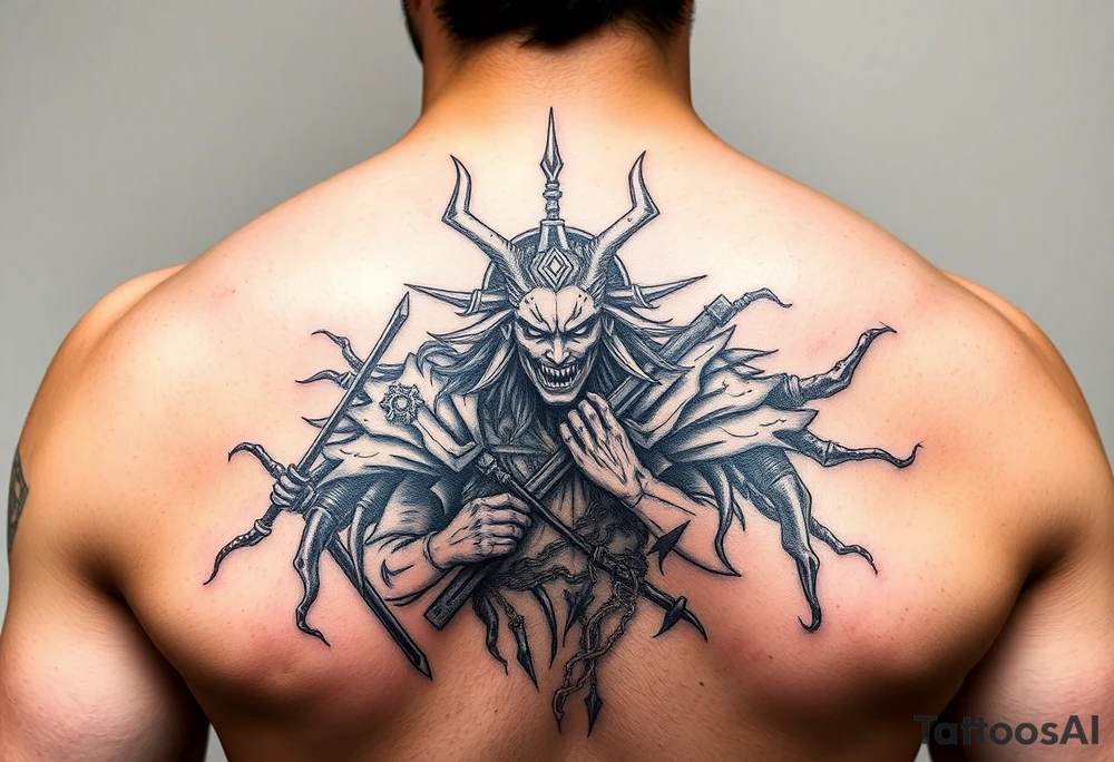 dark soul battlefield+spirit+japan historical tattoo idea