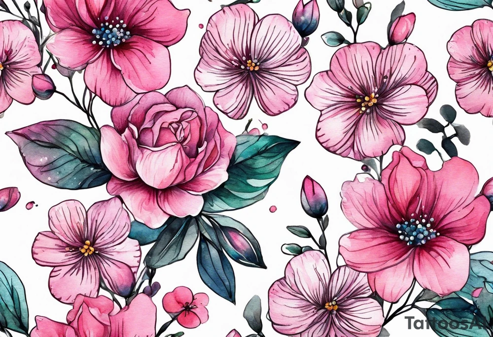 Small Pink flowers with decorative dott pattern and libra tattoo idea