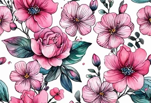 Small Pink flowers with decorative dott pattern and libra tattoo idea
