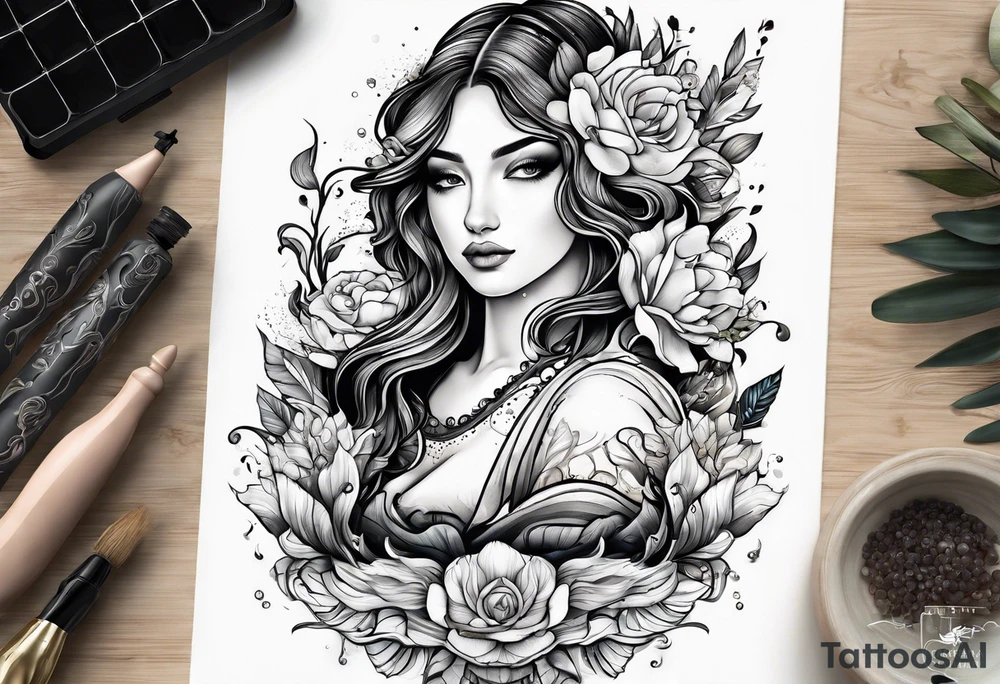 sea, flower tattoo idea