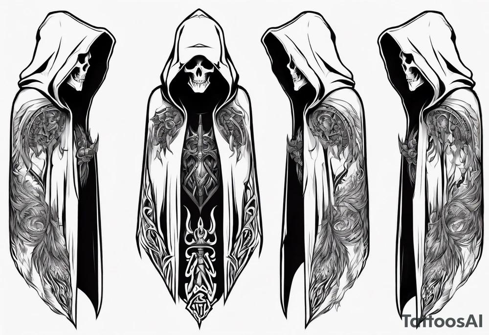 Upper half of a hooded reaper with no weapon tattoo idea
