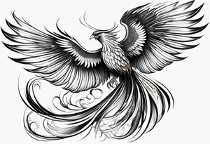 lite thin flowing phoenix with gold and white on tail for male tattoo idea