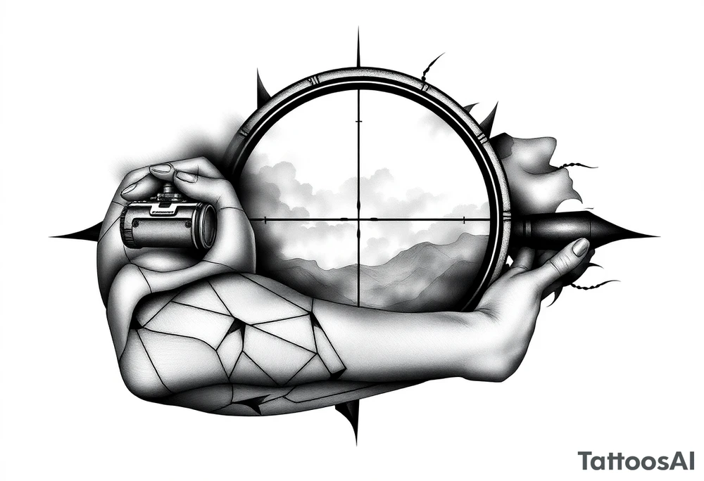 2d scope crosshairs with eerie fog in background tattoo idea