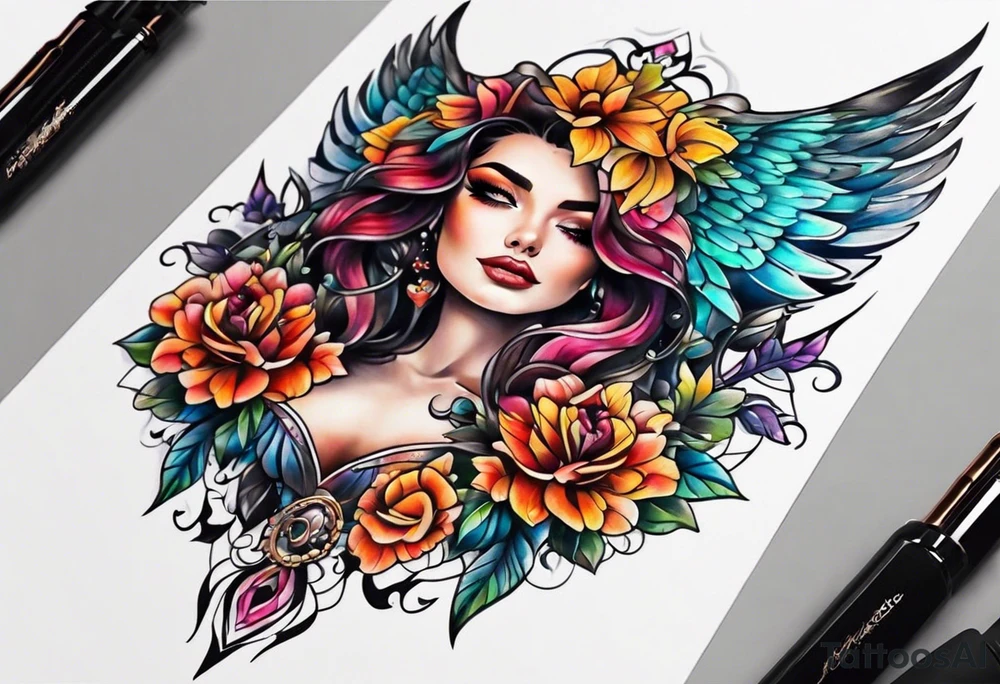 Feminine chest piece tattoo idea