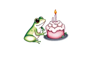 A frog and a birthday cake tattoo idea