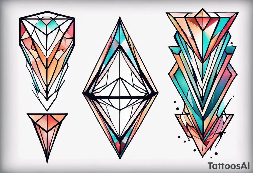 simple line tattoo of geometric elongated diamond split down the middle vertically into 2 mirror image shapes tattoo idea