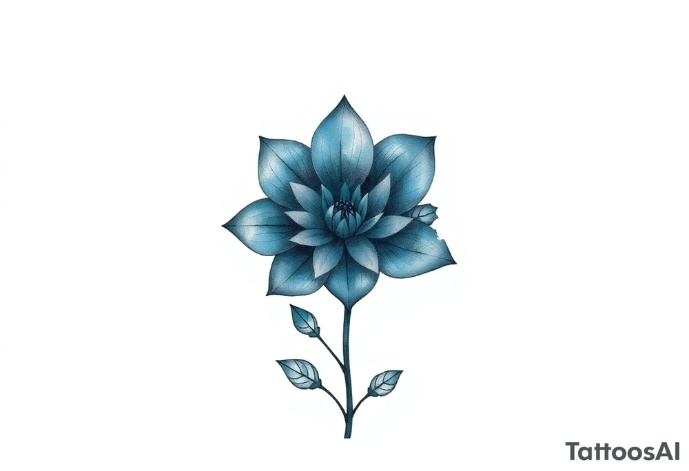 A minimalist flower tattoo that represents a shattered and betrayed gemini woman who fought hard throughout this year. With colors blue and black. Make it unique and rare. Without leaves and stem. tattoo idea
