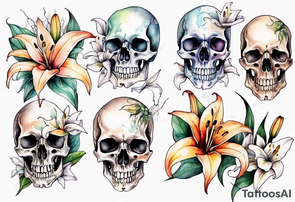 Skull and lilies tattoo idea