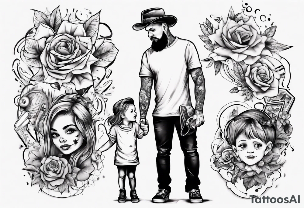 Tattoo with dad and kids, a boy and a girl tattoo idea