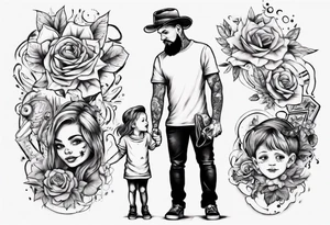 Tattoo with dad and kids, a boy and a girl tattoo idea