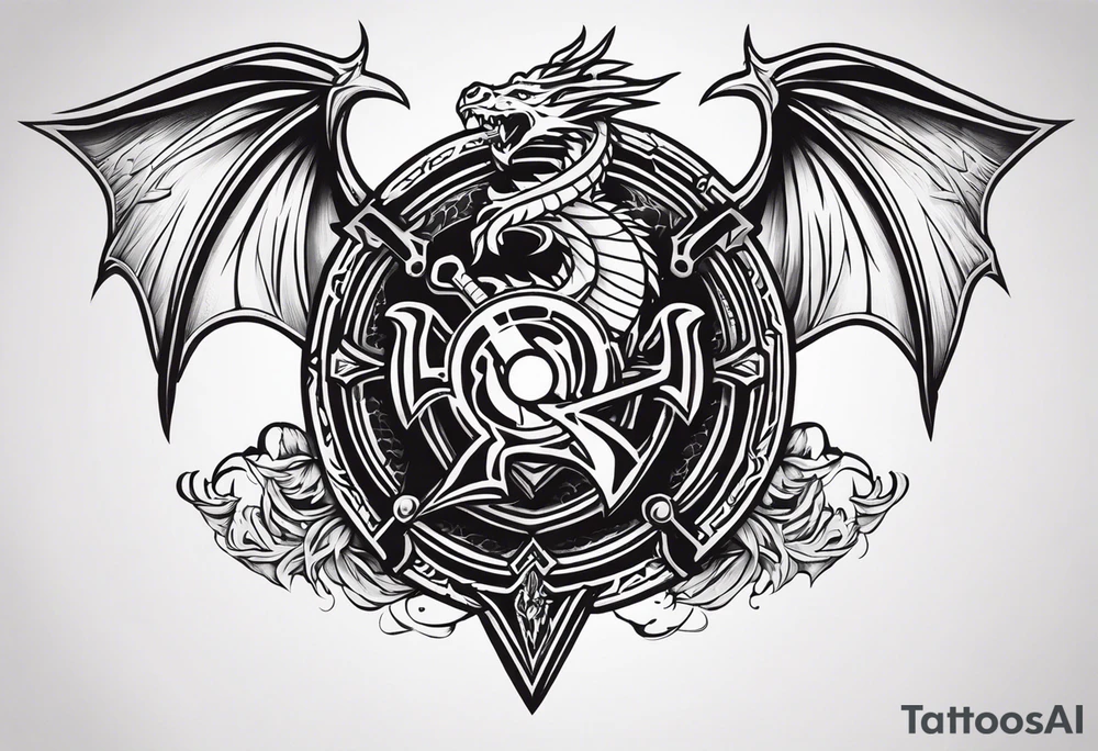Valhalla sword shield dragon axe valkyrie tattoo idea