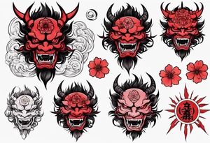 Cherry blossom red sun oni tattoo idea