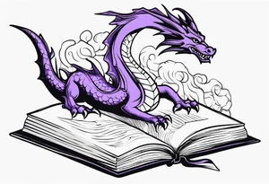 an open book. a flying dragon. One pawn piece. a cluster of lavender under book tattoo idea