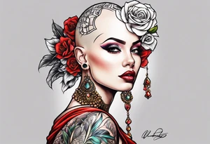 Bald woman tattoo idea