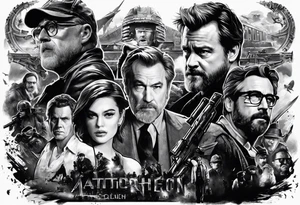 help me design a tattoo from shoulder to forearm with a design that creatively unites the films of Christopher Nolan, Martin Scorcerse, Stanley Kubric, Steven Spielberg, Coppola, etc. tattoo idea