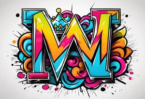 The letters M T R graffiti with a crown on the T tattoo idea