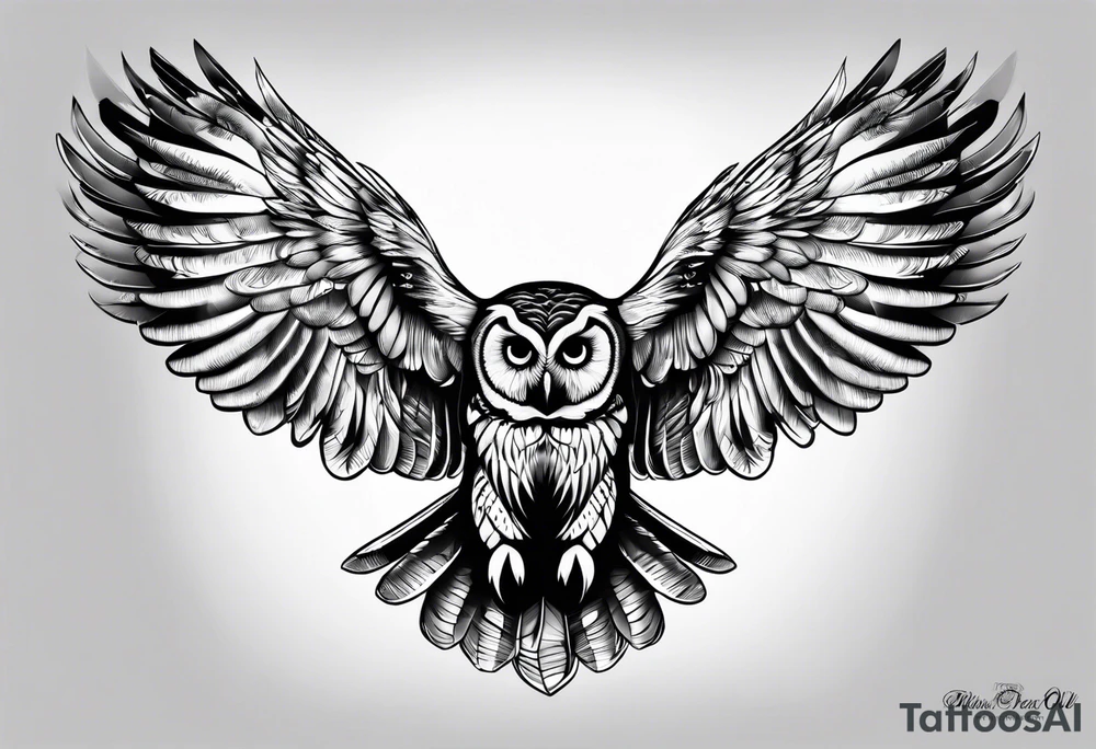 barred owl wings outstretched tattoo idea