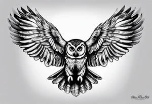 barred owl wings outstretched tattoo idea