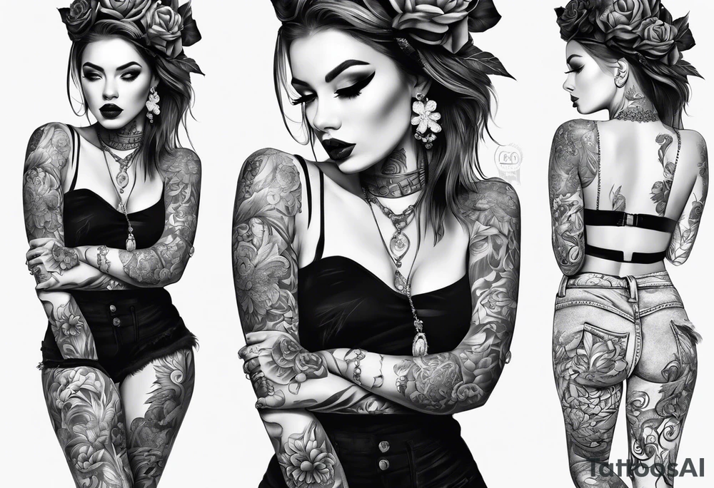 girl with tattoos smoking,full body tattoo idea