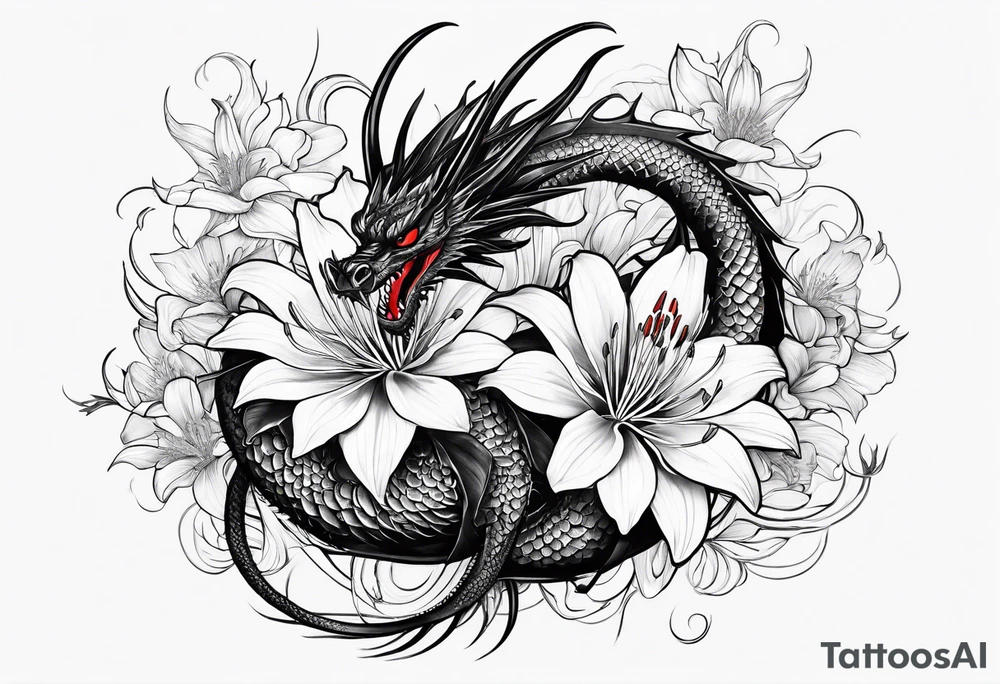 Black Dragon, 
Red Spider Lily tattoo idea