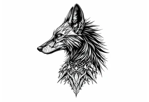 a mix of a jackal, a black hound, and Anubis, looking back, serious and daring tattoo idea