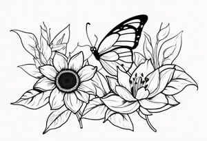 Sunflower and lily with butterflies tattoo idea